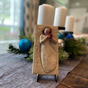 Carved Angel Figurine with Heart and Stand